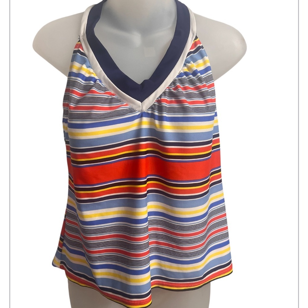 South Point Swimwear Racerback Striped V-Neck Multicolored Tankini Top size 12
